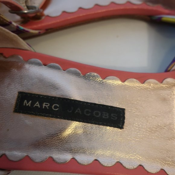 Womens Marc Jacobs Roxy Satin Pink Multi Ankle Strap Peep Toe Flats 7 - Picture 7 of 8